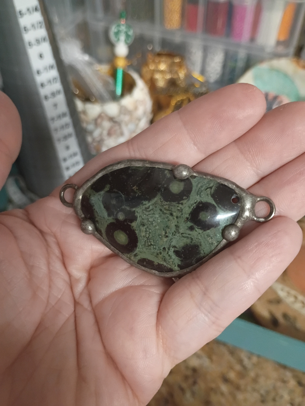 Ancient Earth Magic: Handcrafted Kambaba Jasper Focal Connector Pendant